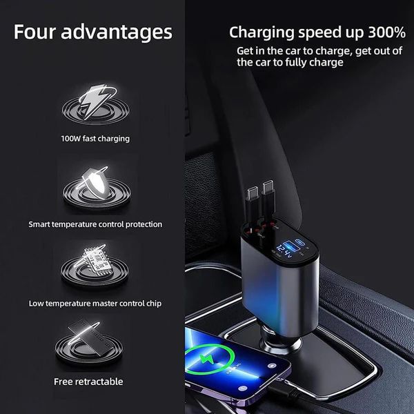 Universal 4-in-1 Retractable Charger – Fast Charging for Multiple Devices