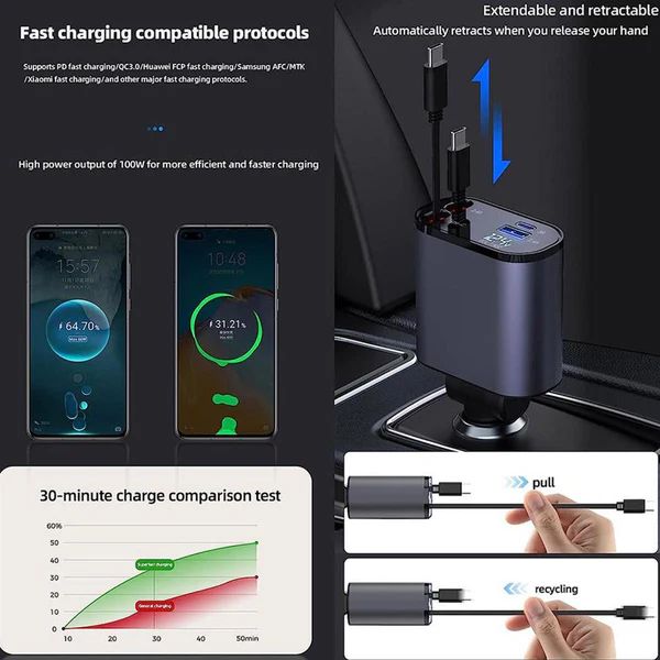 Universal 4-in-1 Retractable Charger – Fast Charging for Multiple Devices