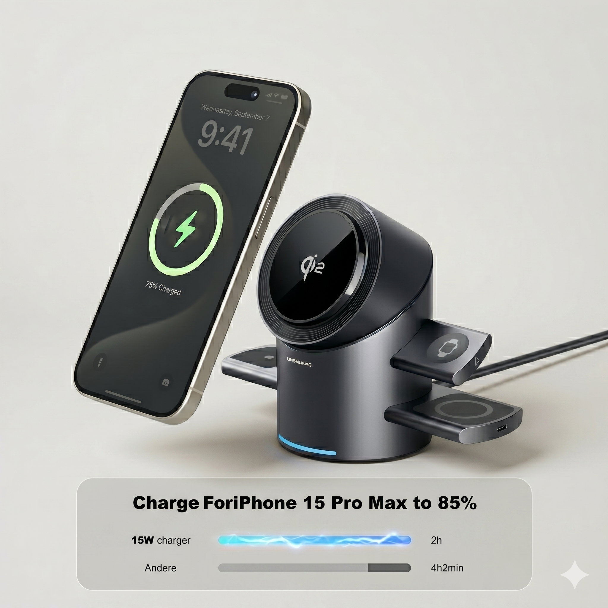 3-in-1 MagSafe Charging Station – Qi2 15W Fast Wireless Charger