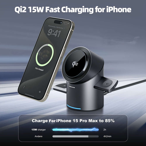 3-in-1 MagSafe Charging Station – Qi2 15W Fast Wireless Charger