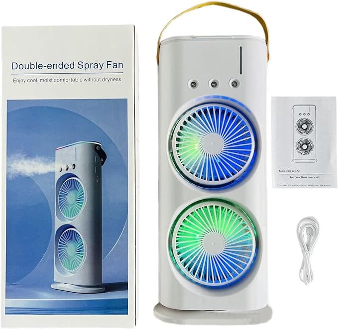 Dual Head Spray Fan – USB Rechargeable Personal Cooling Fan