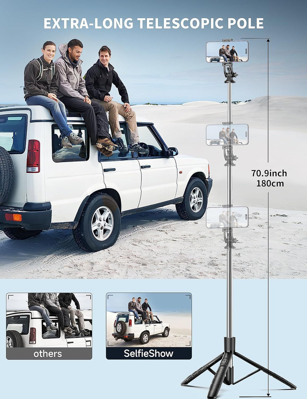 Selfie Stick Tripod – Bluetooth Remote for iPhone & Android