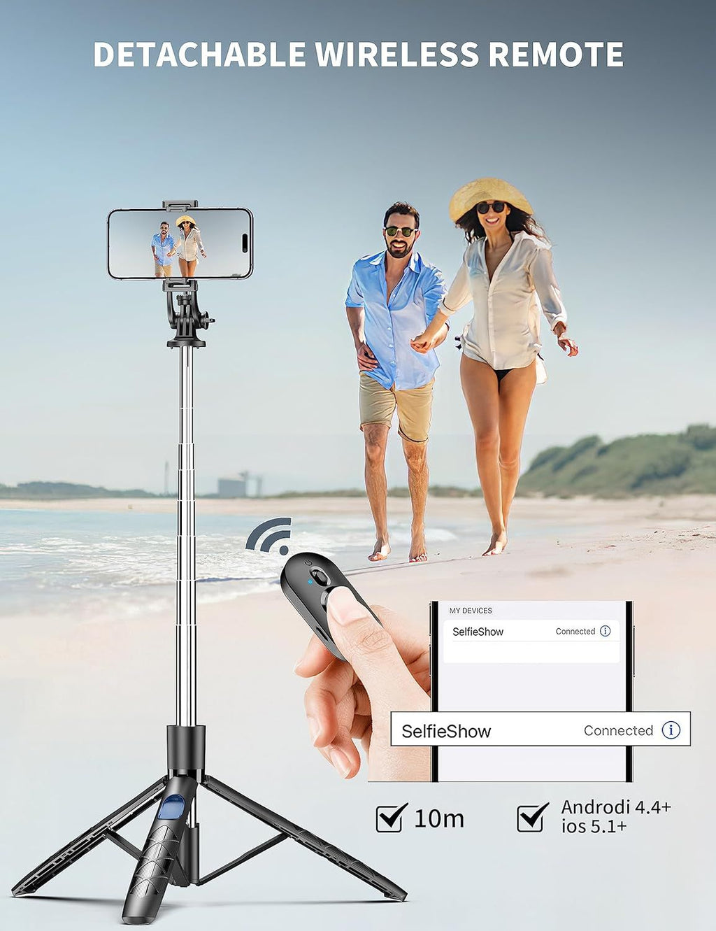 Selfie Stick Tripod – Bluetooth Remote for iPhone & Android