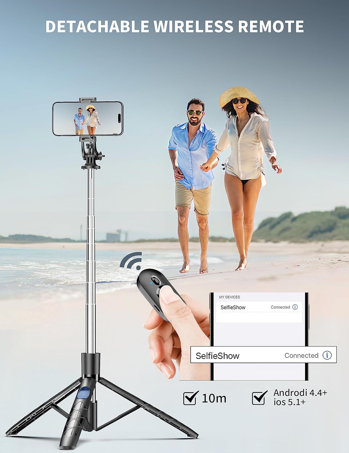 Selfie Stick Tripod – Bluetooth Remote for iPhone & Android