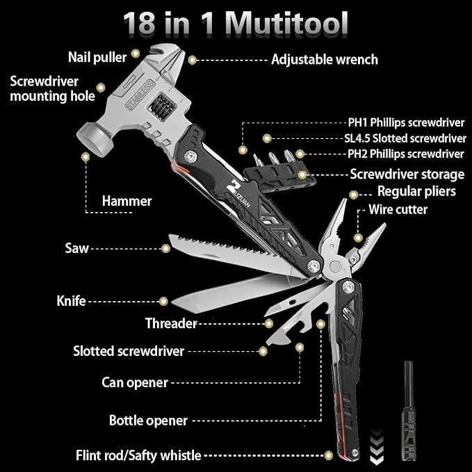18-in-1 Stainless Steel Multitool – Compact Everyday Carry Tool